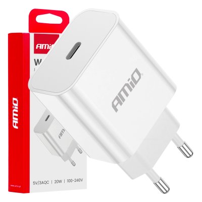 Vægoplader USB-C 20W Hurtig Opladning 230V AMIO-03891