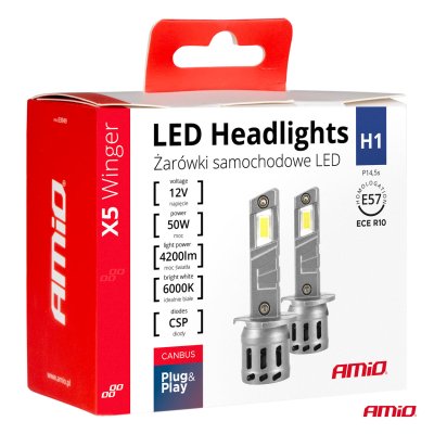 LED-forlygter X5-serie WINGER H1 6000K maks 30W AMIO-03943