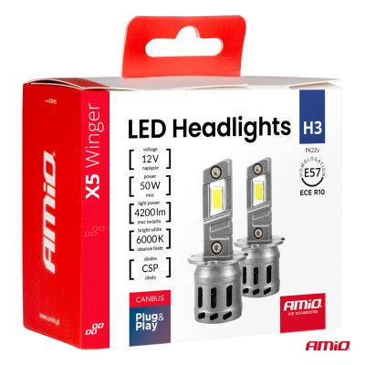 LED-forlygter X5-serie WINGER H3 6000K max 30W AMIO-03944