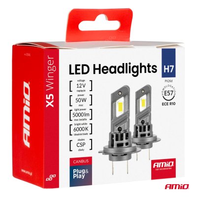 LED-forlygter X5-serie WINGER H7 H18 6000K max 50W AMIO-03946