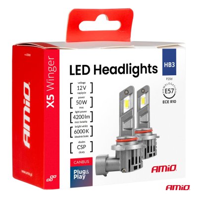 LED Forlygter X5-serie WINGER HB3 6000K max 50W AMIO-03948