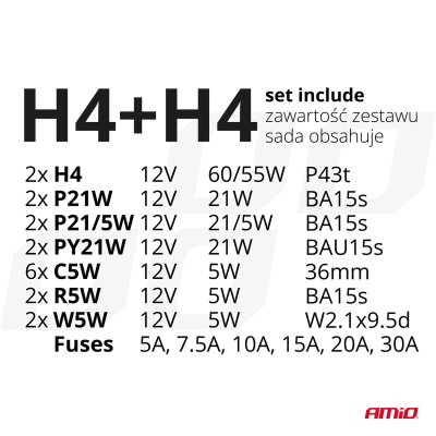 Halogen Sæt 30stk (H4+H4) AMIO-03958