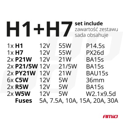 Halogen Sæt 30 dele (H1+H7) AMIO-03960