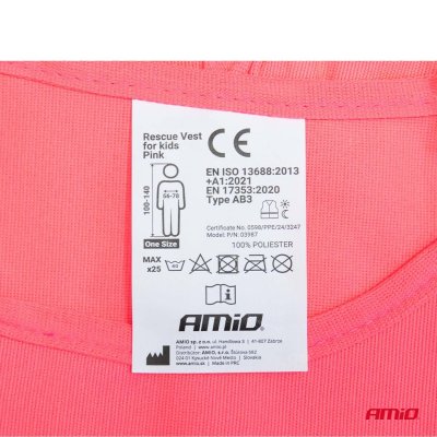 Redningsvest til børn pink AMIO-03987