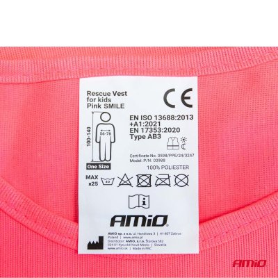 Redningsvest til børn pink SMILE AMIO-03988