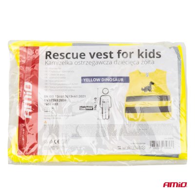 Sikkerhedsvest til børn gul med certifikat DINOSAUR AMIO-03936