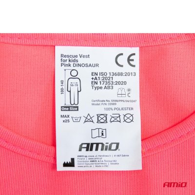 Redningsvest til børn pink DINOSAUR AMIO-03989