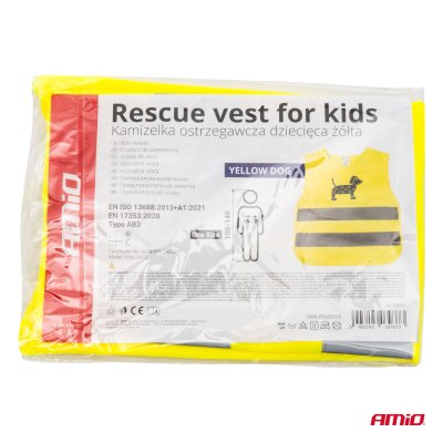 Sikkerhedsvest til børn gul med certifikat DOG AMIO-03937