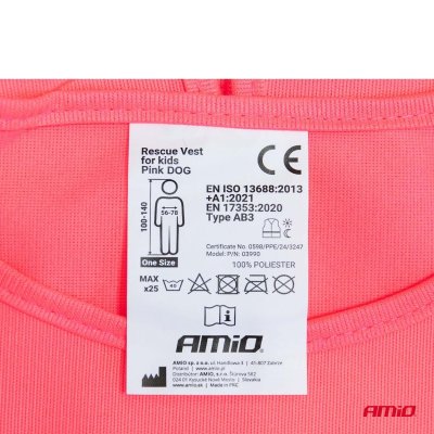 Redningsvest til børn pink DOG AMIO-03990