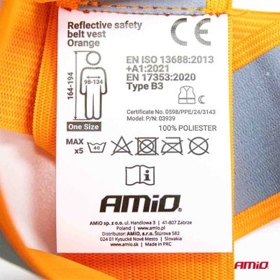 Reflekterende sikkerhedsselsveste orange farve AMiO-03939