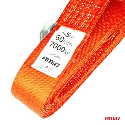 Trækkrog bælte 7000kg 60mm 5m krog+krog AMIO-03991