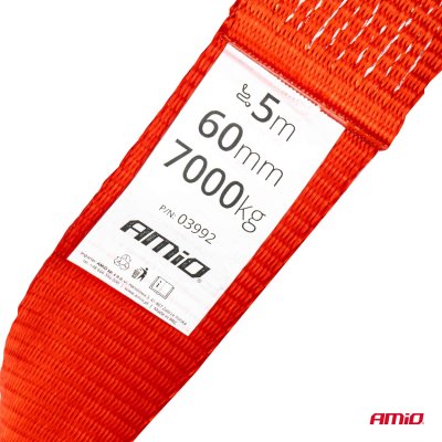 Trækbælte 7000kg 60mm 5m krog+øje AMIO-03992