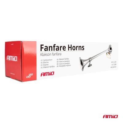 Horn fanfare lydsignal krom 640mm 12V 24V AMIO-04076