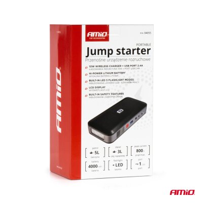 Bærbar jump starter powerbank 12V 12Ah 800A AMIO-04055
