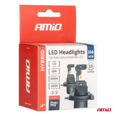 LED Forlygter Hybrid serie H4 H19 6000K Canbus 60W AMIO-04114