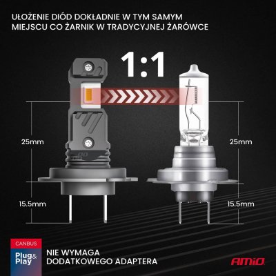LED Forlygter Hybrid serie H7 H18 6000K Canbus 60W AMIO-04115