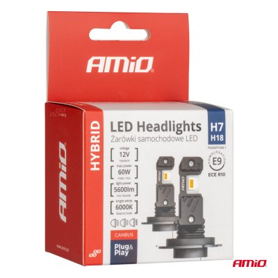 LED Forlygter Hybrid serie H7 H18 6000K Canbus 60W AMIO-04115