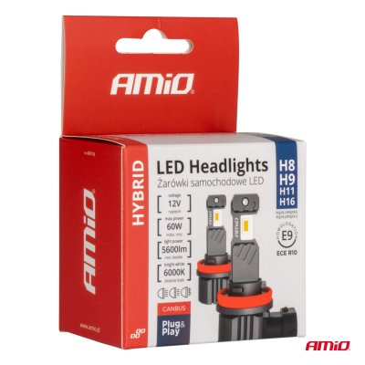 LED Forlygter Hybrid serie H8 H9 H11 H16 6000K Canbus 60W AMIO-04116