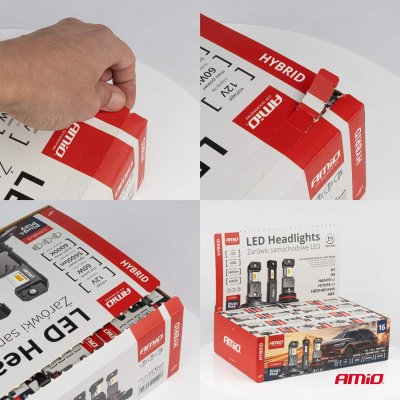 LED-forlygter Hybrid serie H1 H3 H4 H7 HB3 HB4 6000K Canbus 16 sæt AMIO-04120