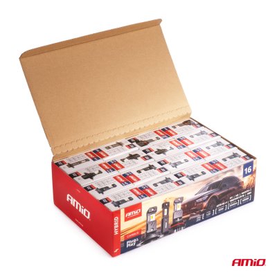 LED-forlygter Hybrid serie H1 H3 H4 H7 HB3 HB4 6000K Canbus 16 sæt AMIO-04120