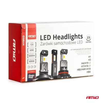 LED-forlygter Hybrid serie H1 H3 H4 H7 HB3 HB4 6000K Canbus 16 sæt AMIO-04120