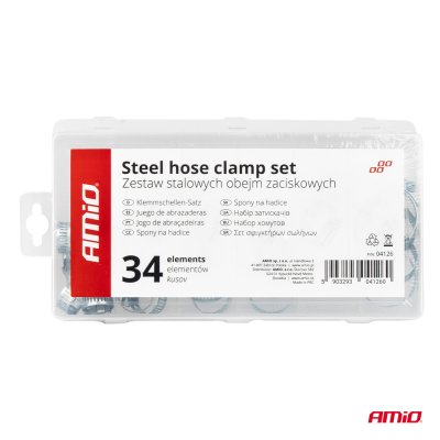 Stål skrueklemmer sæt 34stk AMIO-04126