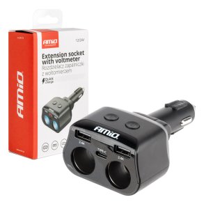 Dobbelt forlængerstik 2xUSB 1xUSB C 12/24V max 200W AMIO-04173