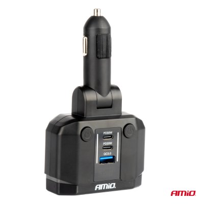 Dobbelt forlængelsesstik PD30W PD20W QC3.0 12/24V max 200W AMIO-04174