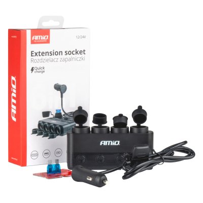 Firdobbel stikdåse PD30W QC3.0 12/24V max 216W AMIO-04175
