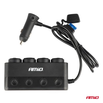 Firdobbel stikdåse PD30W QC3.0 12/24V max 216W AMIO-04175