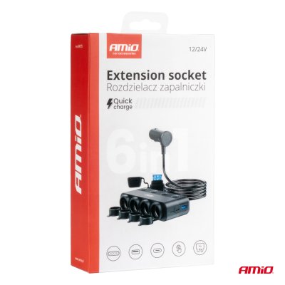 Firdobbel stikdåse PD30W QC3.0 12/24V max 216W AMIO-04175