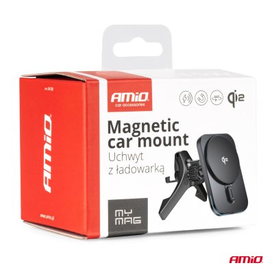 Hurtig magnetisk trådløs ventil-dashboard biloplader Qi2 15W AMIO-04180