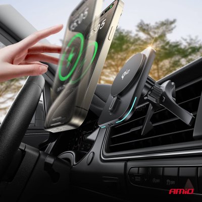 Hurtig magnetisk trådløs ventil-dashboard biloplader Qi2 15W AMIO-04180