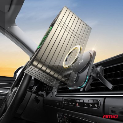 Hurtig magnetisk trådløs ventil-dashboard biloplader Qi2 15W AMIO-04180
