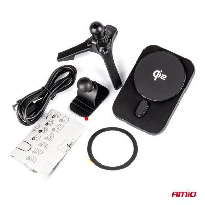 Hurtig magnetisk trådløs ventil-dashboard biloplader Qi2 15W AMIO-04180