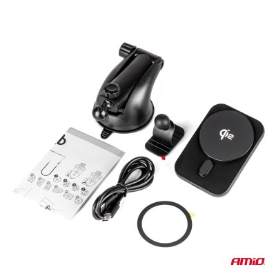 Hurtig magnetisk trådløs vindues-dashboard biloplader Qi2 15W AMIO-04181