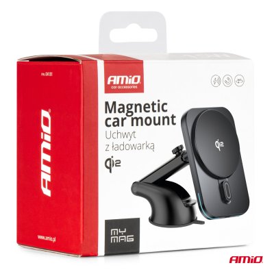 Hurtig magnetisk trådløs vindues-dashboard biloplader Qi2 15W AMIO-04181