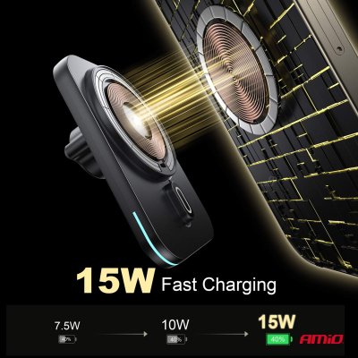 Hurtig magnetisk trådløs vindues-dashboard biloplader Qi2 15W AMIO-04181