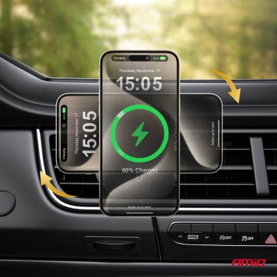 Hurtig magnetisk trådløs vindues-dashboard biloplader Qi2 15W AMIO-04181