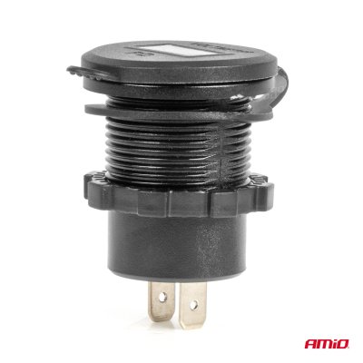 Vandtæt telefonoplader med RØD LED indikator digital voltmeter 2xUSB C 12/24V AMIO-04225
