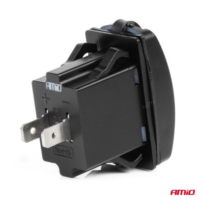 Bådformet vandtæt telefonoplader med RØD LED-baggrundsbelysning USB + USB C QC3.0 12/24V AMIO-04229