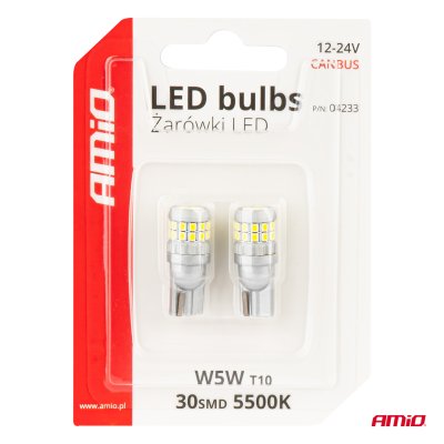 CANBUS LED pærer T10 W5W 30SMD 2016 Hvid 12V/24V AMIO-04233