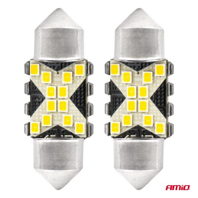LED CANBUS pærer 12SMD Festoon C5W 2016 31mm Hvid 12/24V AMIO-04235