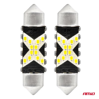 LED CANBUS pærer 12SMD Festoon C5W 2016 36mm Hvid 12/24V AMIO-04236