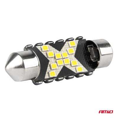 LED CANBUS pærer 12SMD Festoon C5W 2016 36mm Hvid 12/24V AMIO-04236