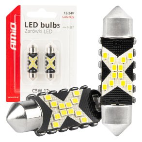 LED CANBUS pærer 12SMD Festoon C5W 2016 39mm Hvid 12/24V AMIO-04237