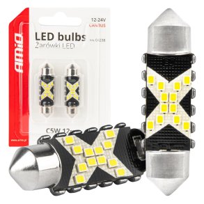 LED CANBUS pærer 12SMD Festoon C5W 2016 41mm Hvid 12/24V AMIO-04238