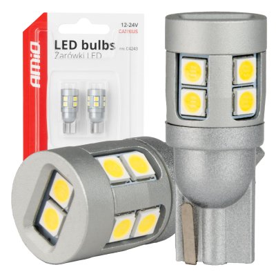 LED pærer CANBUS T10 W5W 12 SMD 3030 Hvid 12V 24V AMIO-04243