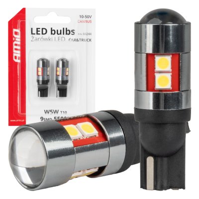 LED pærer CANBUS T10 W5W 9 SMD 3030 Hvid 12V 24V 36V 48V AMIO-04244