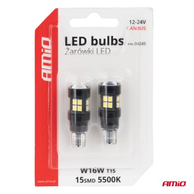 LED pærer CANBUS T15 W16W 15SMD 2835 Hvid 12V 24V AMIO-04245